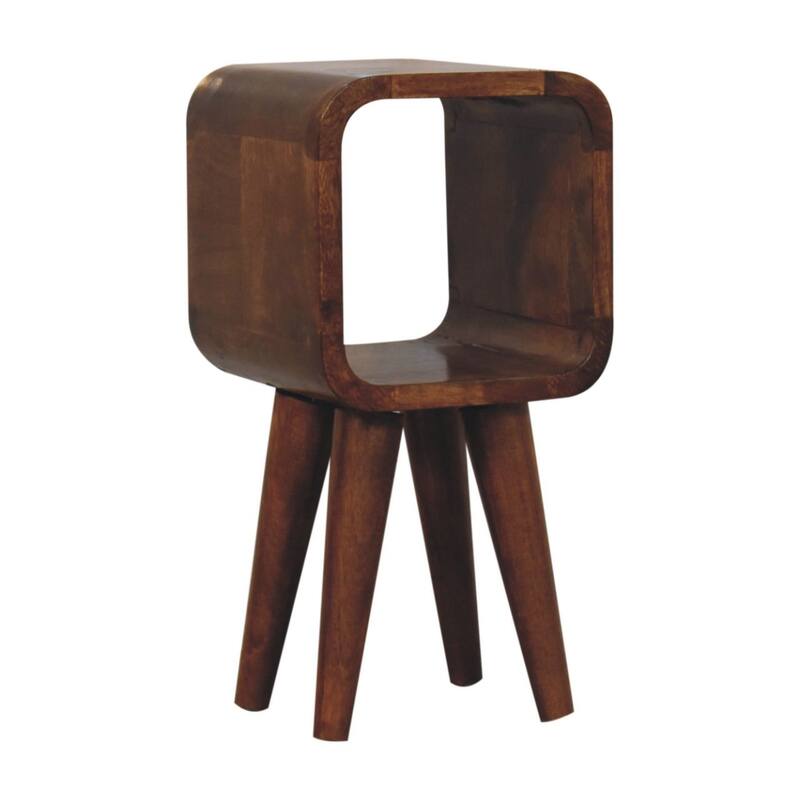 Solid Wood Extra Mini Minimalist Open Curved Chestnut Bedside
