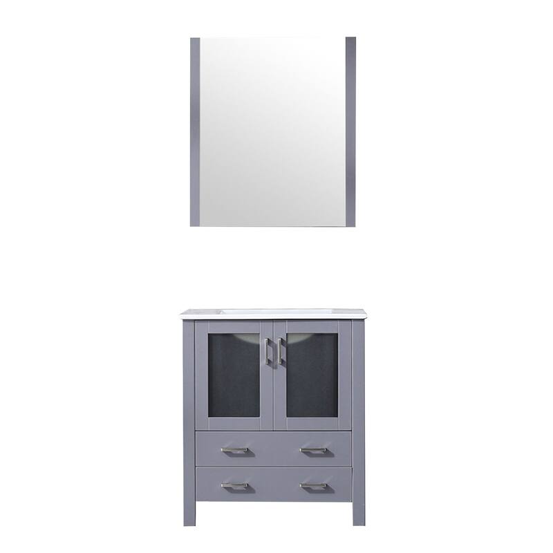 Bathroom Vanity with Ceramic Top, 28" x 32" Mirror, Soft Close Cabinet & Drawers, Scratch & Stain Resistant - 30 in ,DARK GREY ,Wood ,White Ceramic Top - DARK GREY