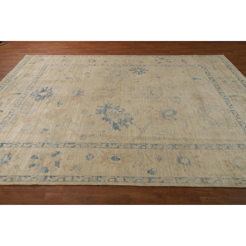 Yellow Floral Oushak Turkish Area Rug Hand-Knotted Wool Carpet - 7'11"x 10'0"