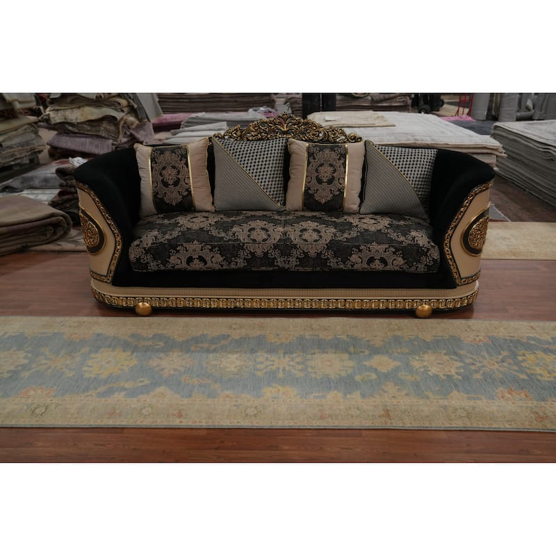 Hand Knotted Oriental 100% Wool Carpet Traditional Floral Navy Blue & Blues Ziegler Runner Rug - 11' 9'' X 3' 1''