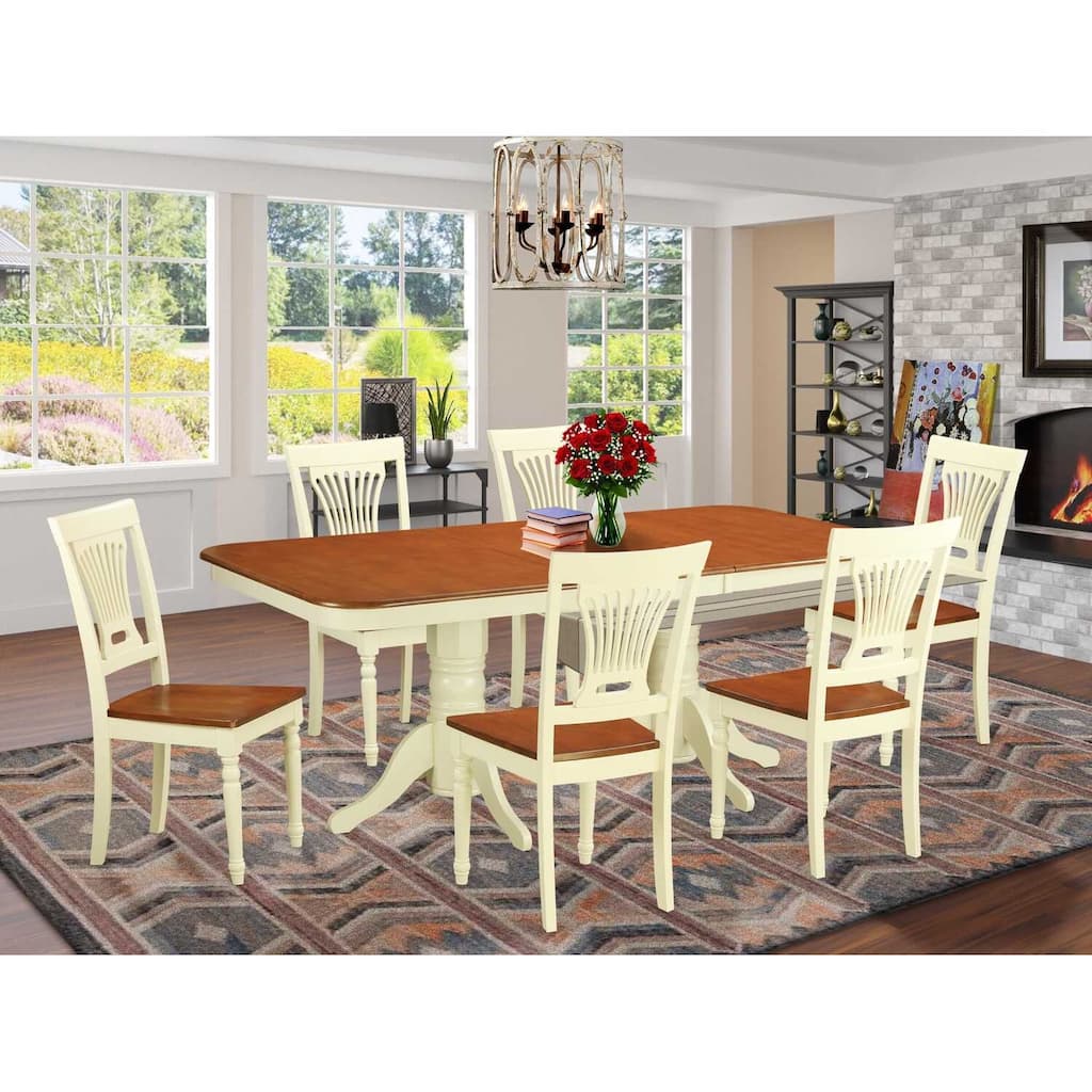Dining Room Table Set 7 Piece - Rectangle Wood Table with 6 Chairs - Antique Style for Family
