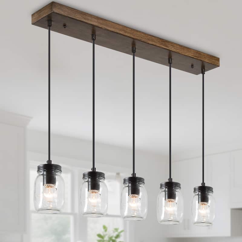 Modern Rustic Mason Jar Glass Kitchen Island Pendant Lights Farmhouse 5-light Bar Chandelier - L29" * W4.72" * H69"