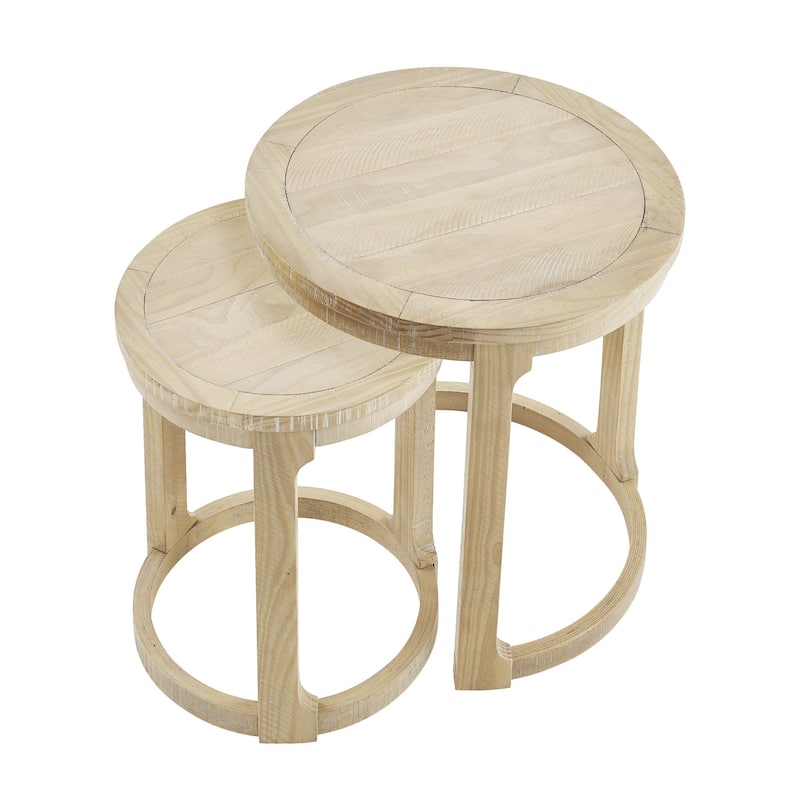 GDF Studio - Mid-Century Solid Wood 2-Piece Round Side Table Set with Curved Design