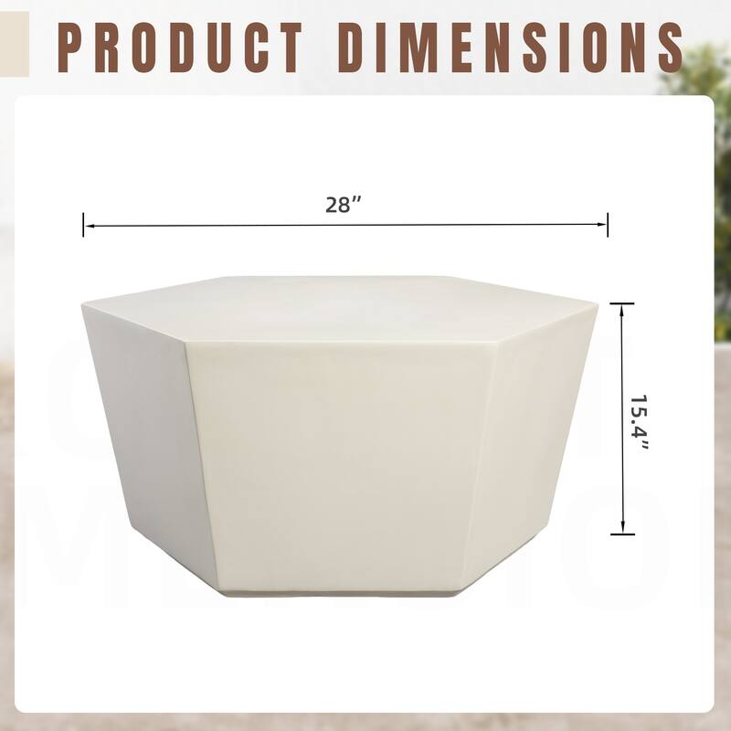 UPHA 28-inch Outdoor Patio Hexagon Magnesium Oxide Furniture Coffee Table