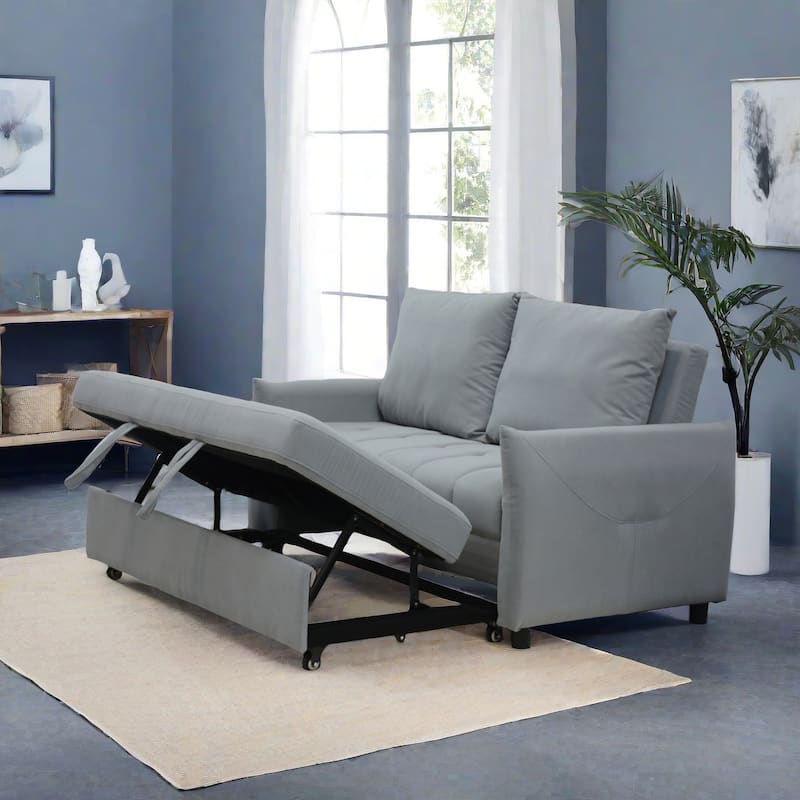 3 in 1 Sleeper Sofa Bed, Light Blue Fabric, 57x35x36 inches