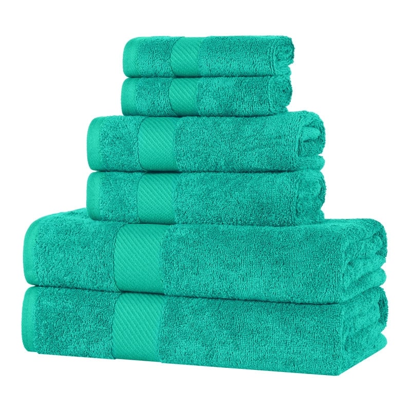 Superior Luxury Solid Highly Absorbent Egyptian Cotton 6 Piece Bath, Face, and Hand Towel Set