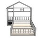 preview thumbnail 12 of 11, Twin Size House-Style Headboard Floor Bed with Fence Guardrails Grey