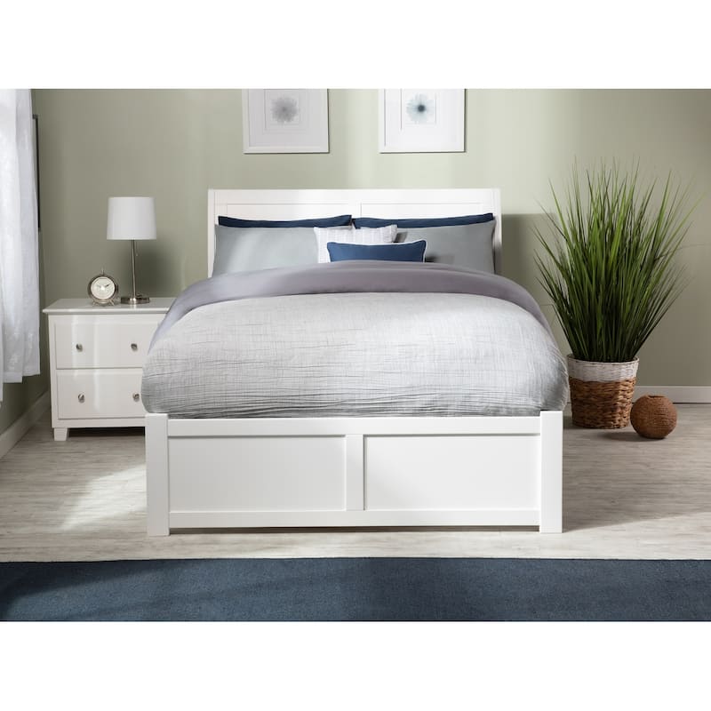 Portland Full Platform Bed with Footboard and Twin Trundle in White