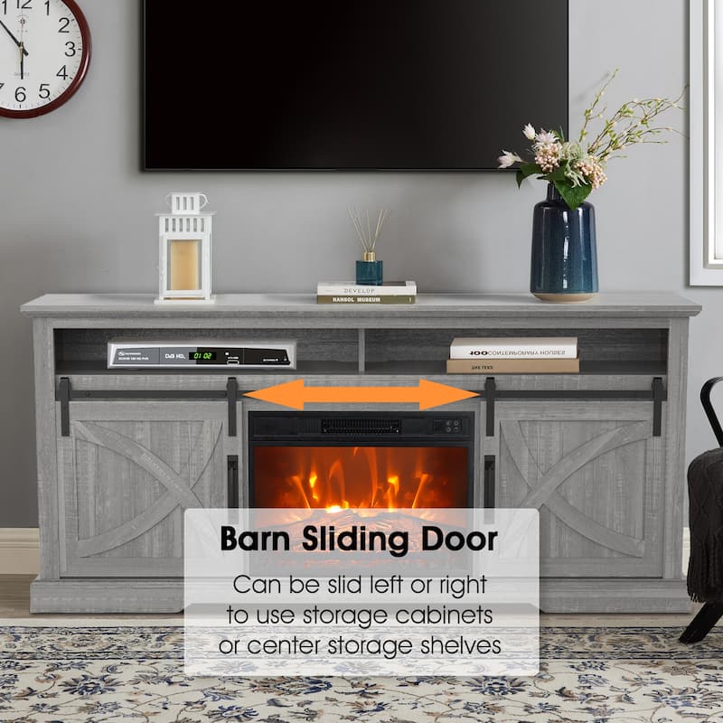 68" Farmhouse Grey Electric Fireplace TV Stands Console for 78-inch TV with Remote