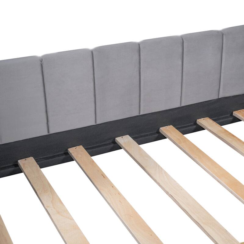 Twin Upholstered Daybed with Stripe Headboard, Ergonomic Backrest, and 2 Storage Drawers, Ideal for Stylish Bedrooms