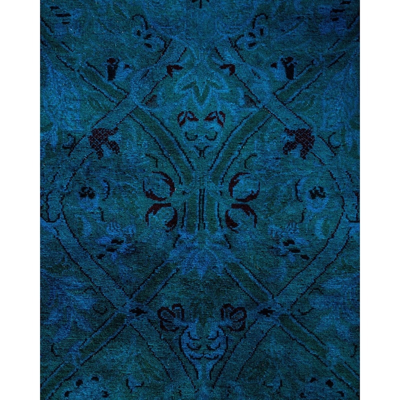 Overton Hand Knotted Wool Vintage Inspired Modern Contemporary Overdyed Blue Area Rug - 6' 1" x 8' 6"
