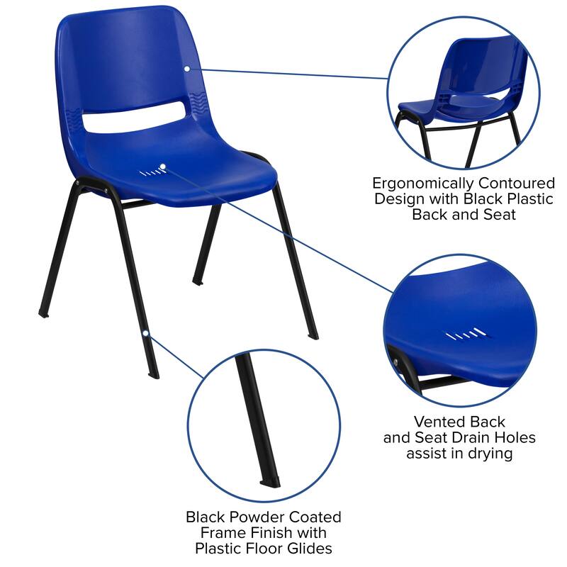 880 lb. Capacity Ergonomic Shell Stack Chair with Metal Frame