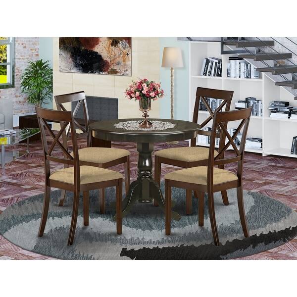slide 1 of 14, 5-Piece Dining Set - Small Kitchen Table and 4 Chairs - Cappuccino Finish (Seat Type Option) ANBO5-CAP-C