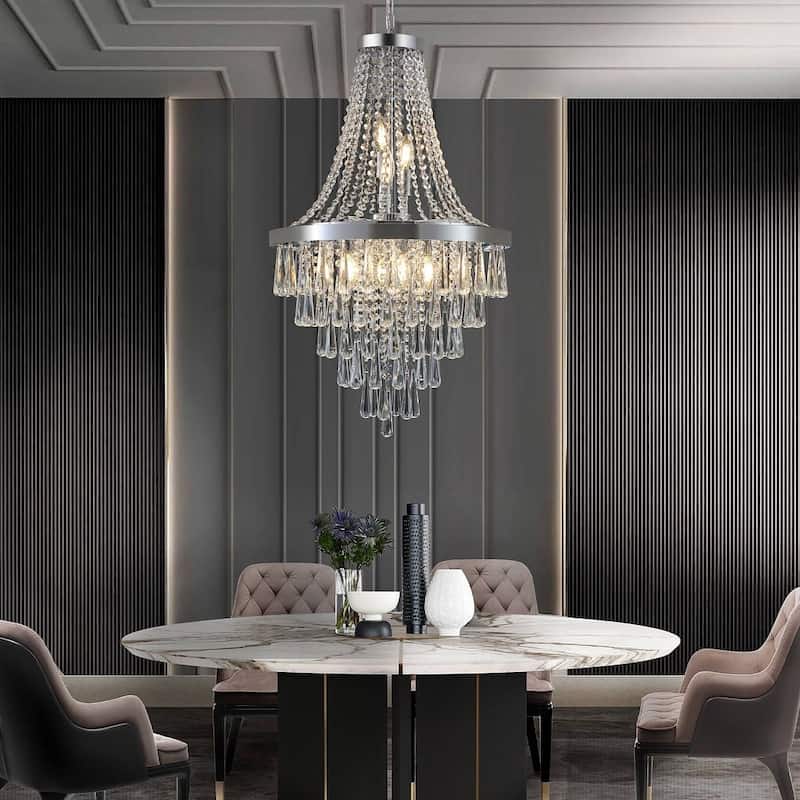 Modern gorgeous gold round crystal chandelier with raindrop crystal - Chrome
