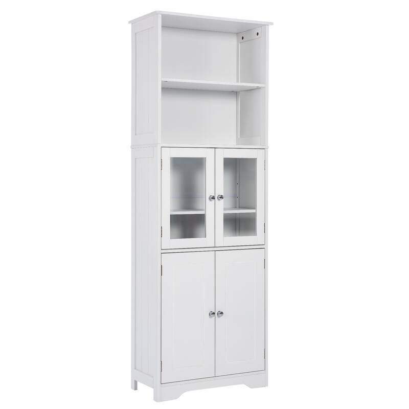 Roomfitters Tall Storage Cabinet with Shelves and Doors for Bathroom Kitchen or Living Room Freestanding MDF Unit, White