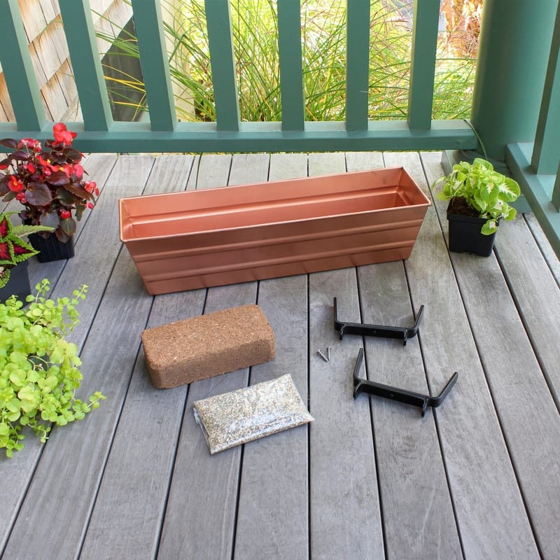 Achla Designs 22"W Galvanized Steel/Wrought Iron Bloom Box Garden Growing Kit With Brackets for 2 x 4 Railings
