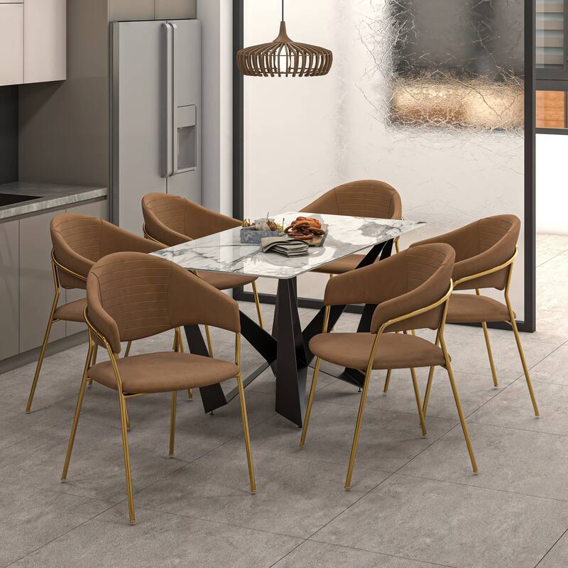 LeisureMod Set of 2 Bella Modern Dining Chair Upholstered in Leather or Velvet & Gold Base for Home Office Kitchen