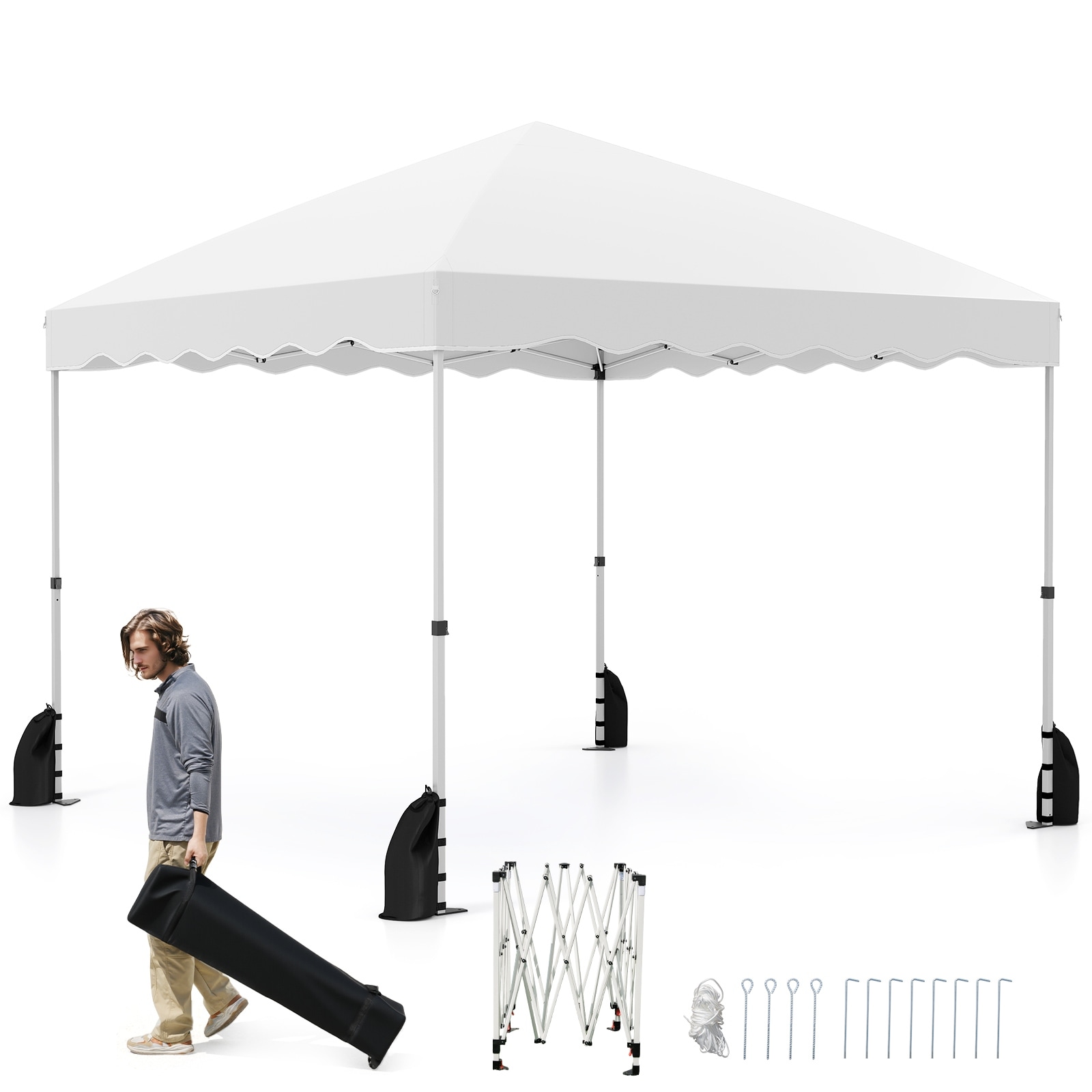 10 x 10 Feet Outdoor Pop-Up Folding Canopy Tent with 3 Height