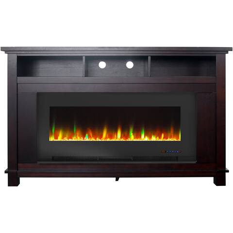 Cambridge San Jose Fireplace Entertainment Stand in Mahogany with 50" Color-Changing Fireplace Insert and Crystal Rock Display