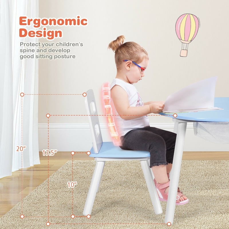 Wood Activity Kids Table and Chair Set with Center Mesh Storage for Snack Time and Homework - 23.5" x 23.5" x 17.5" (L x W x H)