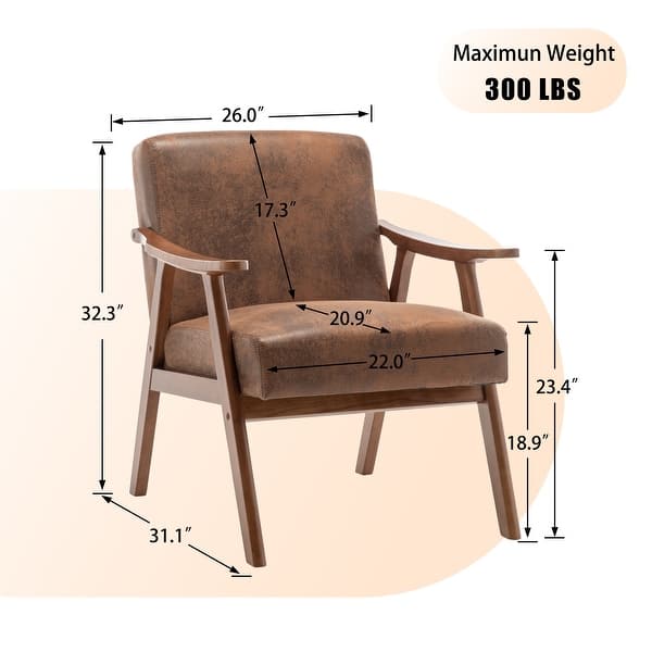 dimension image slide 1 of 8, Homy Casa Mid-Century Modern Accent Chair, Solid Wood Frame, Extra-Thick Backrest, Wingback Lounge Chair Indoor