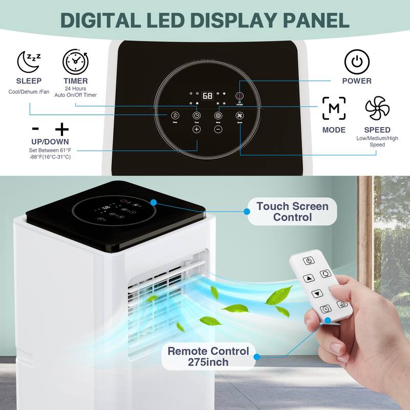 10000 BTU Portable Air Conditioner with Remote Control for Rooms up to 450 sq. ft
