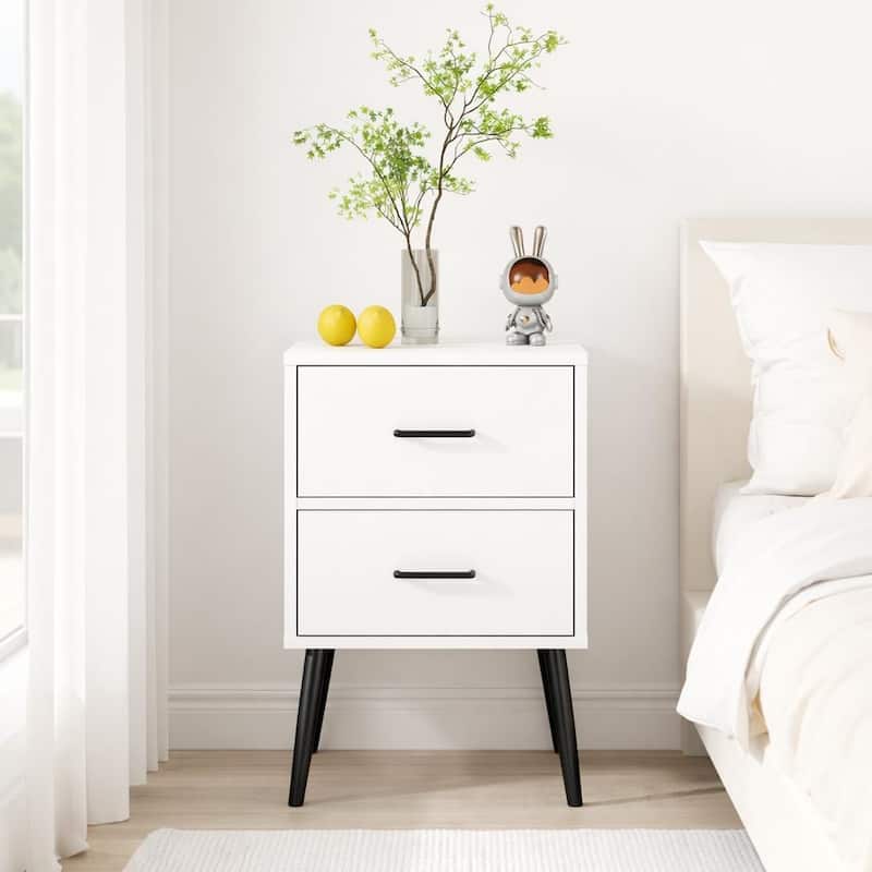 2-Drawer Nightstand with Metal Legs and Metal Handles, Modern White Bedside Table, Small End Table for Bedroom, Living Room