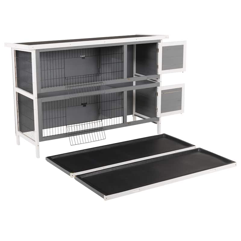 Pet House,2-Story Large Rabbit Hutch is designed for convenient cleaning - DARK GREY