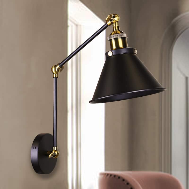 Payne Matte Black & Antique Brass 1-Light Wall Sconce with Metal Cone Shade