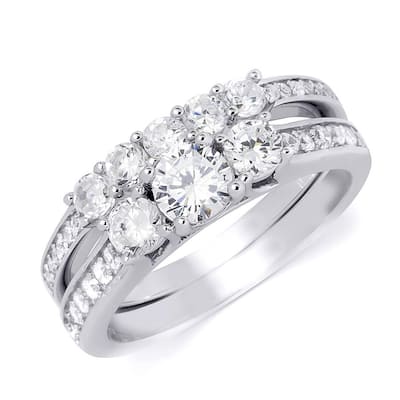 Three Stone 1.20 Carat Engagement Ring Set Round Cut Sterling Silver