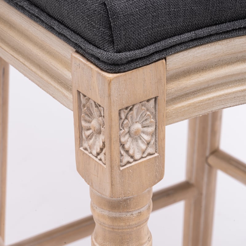 French Country Wooden Barstools With Upholstered Seating , Beige and Natural ，Set of 2