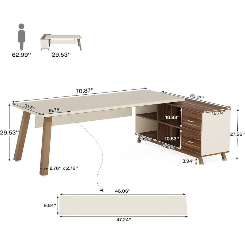 71 Inches Executive Desk with 55-Inch Cabinet