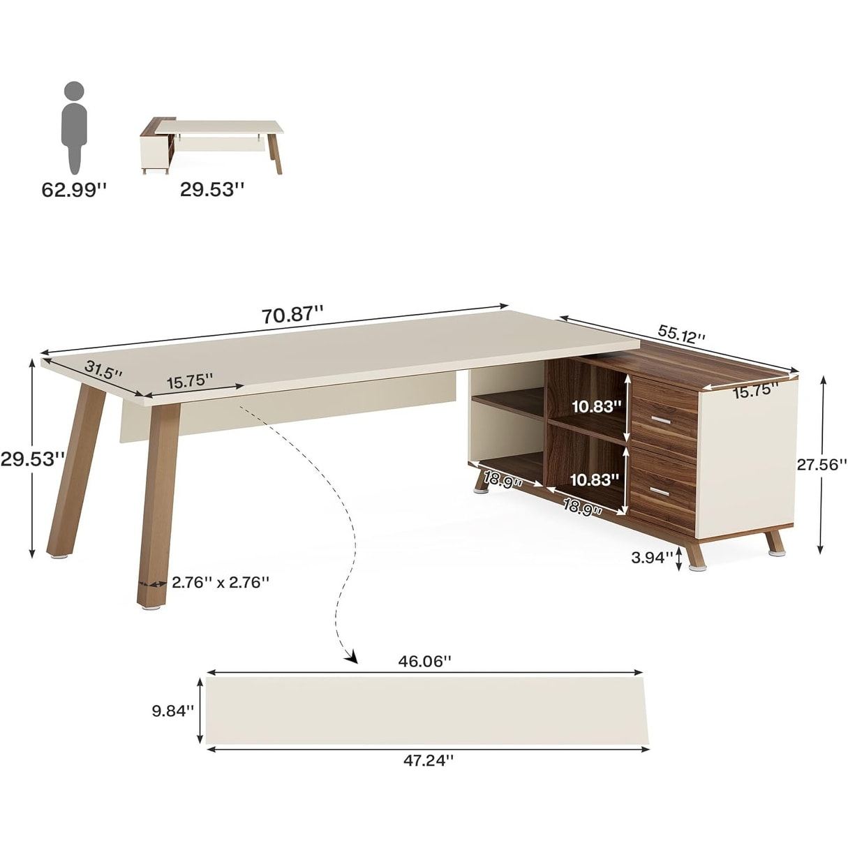 L-Shaped Desk with 55-Inch Cabinet - Overstock - 41495633