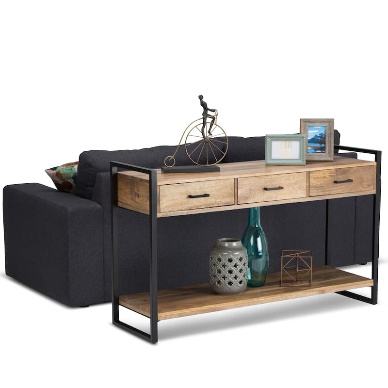 WYNDENHALL Lawson SOLID MANGO WOOD and Metal 54 inch Wide Modern Industrial Console Sofa Table in Natural - 55 W x 16 D x 32 H - Natural - Wood