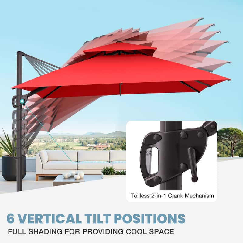VredHom Double Top 10x10 FT Square Patio Cantilever Umbrella with Cross Stand