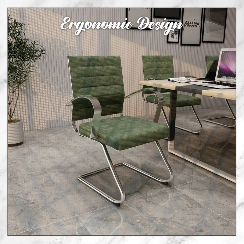 Benmar Modern Leather Office Chair with Stainless Steel Sled Base, Floor Caps, Ergonomic Desk Chair for Home Office or Workspace