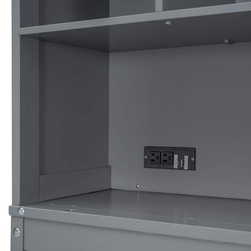 Queen Murphy Bed with Foldable Design Top Shelves and USB Convenient Storage