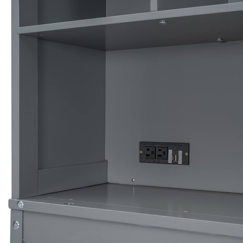 Queen Size Foldable Wall Bed with Shelves & USB, Space-Saving Design, Gray