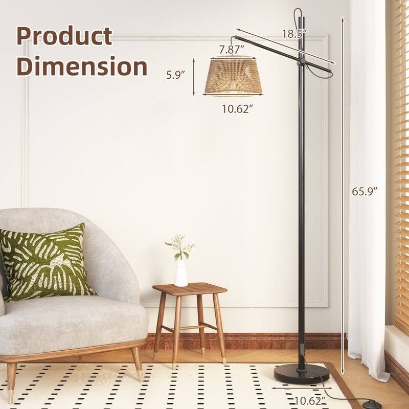 EROMMY Modern Floor Lamp – Foot-Operated Standing Light with Woven Shade, LED Bulb for Living Room, Bedroom or Office - 70" H