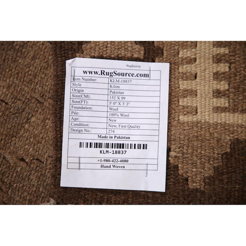 Reversible Kilim Rug Hand-woven Wool Foyer Carpet - 3'3" x 5'0"