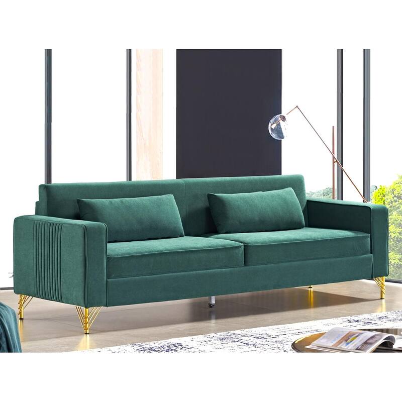 85.8" Green Velvet 3 Seater Sofa for Living Room with Classic Modern Appeal and Easy Maintenance
