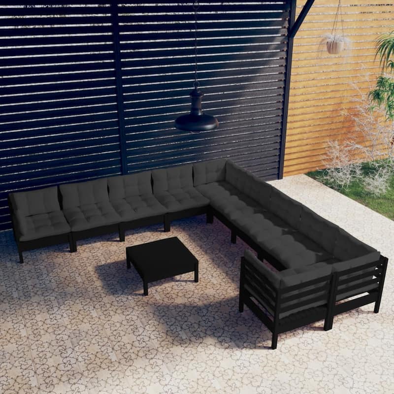 vidaXL Solid Pinewood Patio Lounge Set 11 Piece with Cushions Multi Colors - 25" x 25" x 24.6"