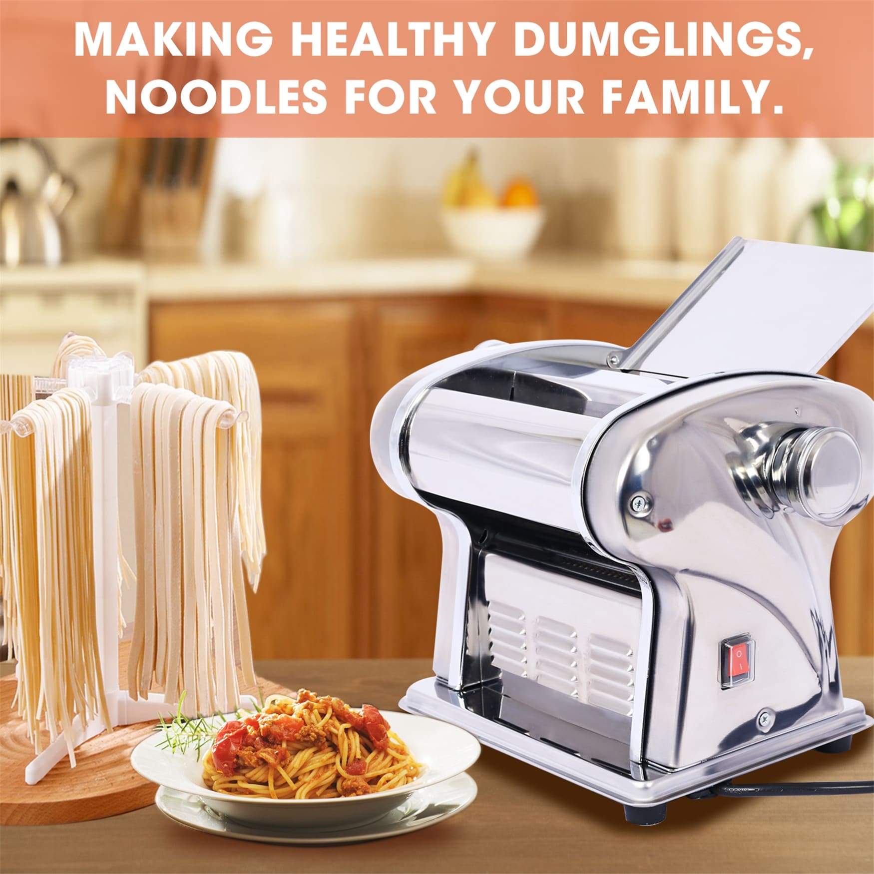 Electric Pasta Thickness Adjustable Stainless Steel Maker Noodle - Silver