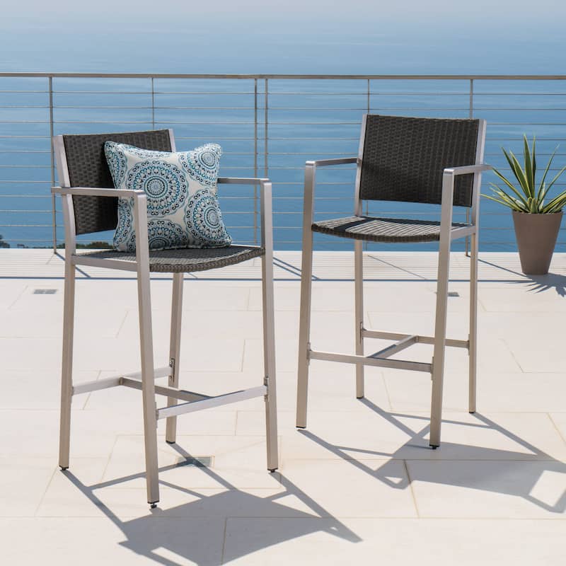 Cape Coral Outdoor Wicker Barstool (Set of 2) by Christopher Knight Home - Grey