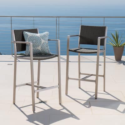 Cape Coral Outdoor Wicker Barstool (Set of 2) by Christopher Knight Home