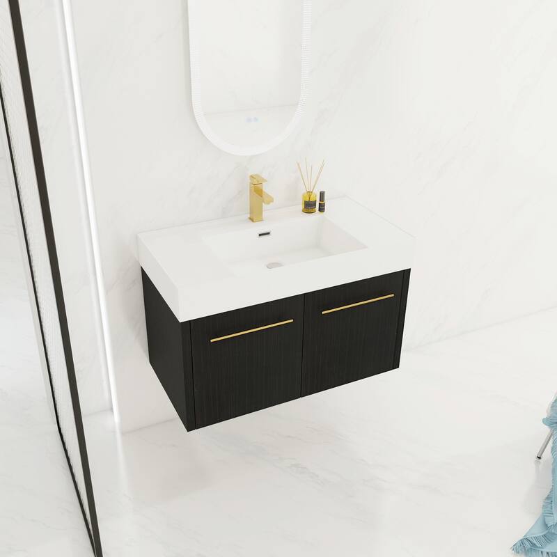 Wall-Mounted Bathroom Vanity with Thick-Edged Resin Basin Sink