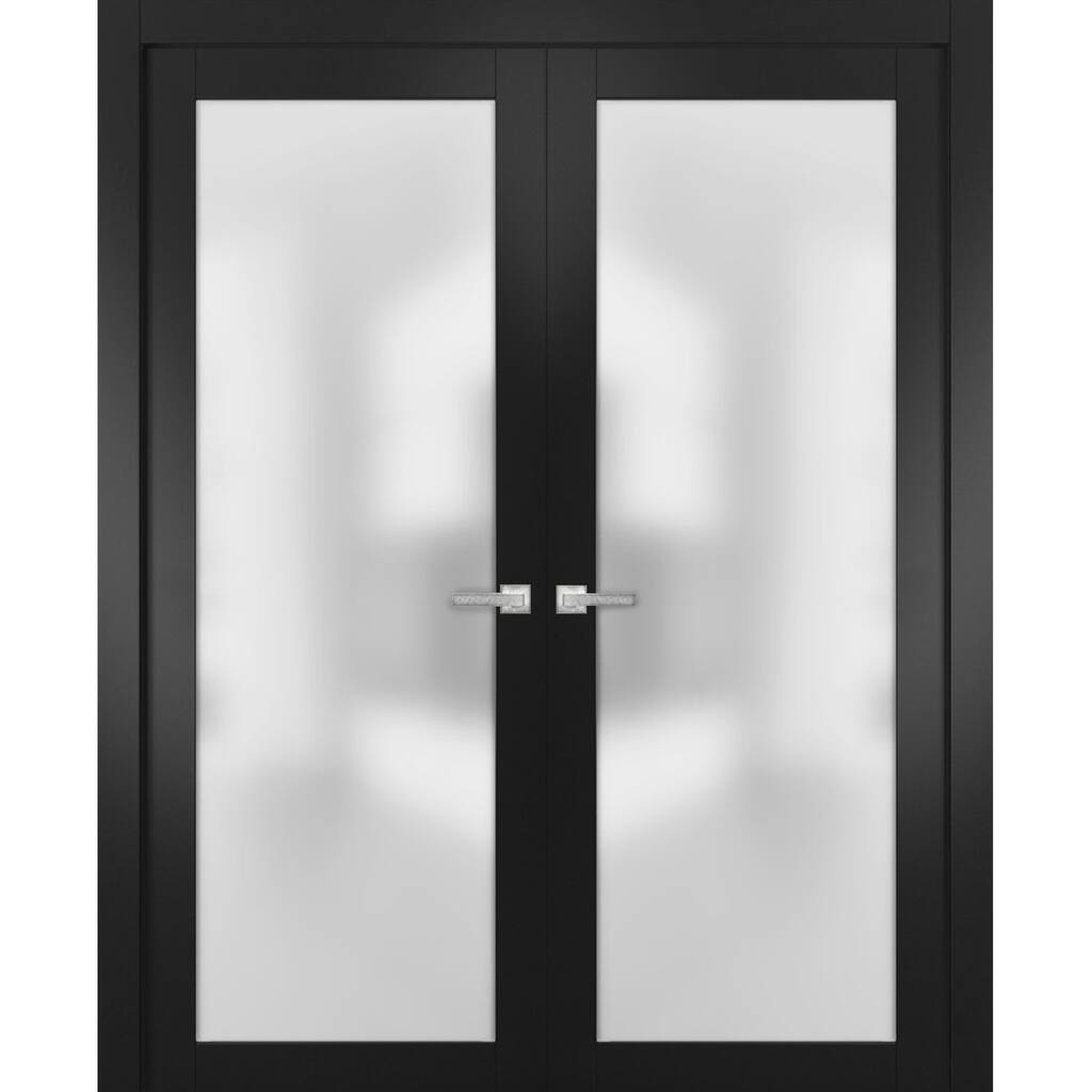 Modern Solid French Double Doorss Handles / Planum 2102 Black Matte
