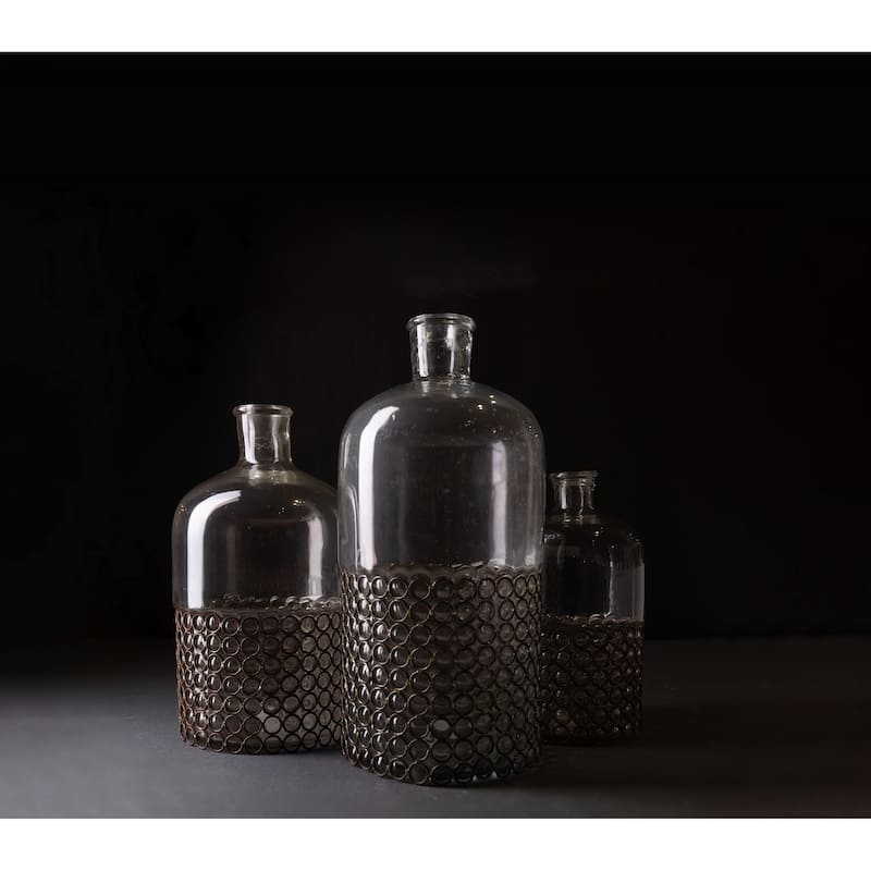 Glass Tabletop Bottle Vase - 10" - Clear and Black