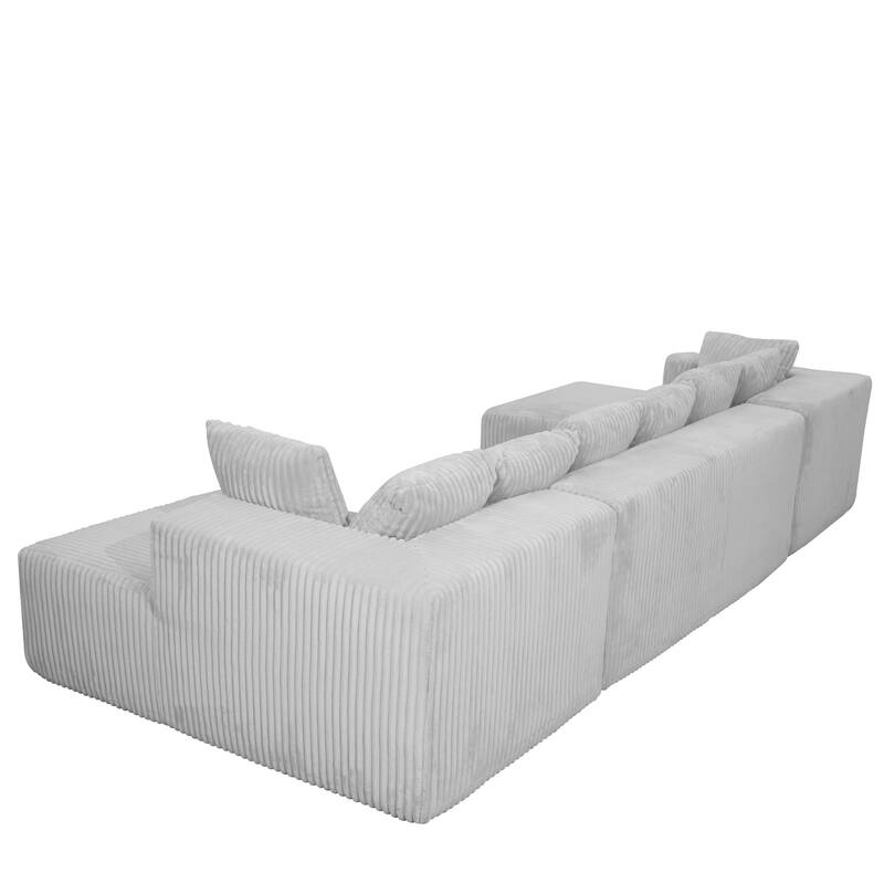 Freely Configurable Layout Modular Couch, U-shaped Sectional Sofa, Corduroy Full Compression Floor Standing Sofa with Pillows