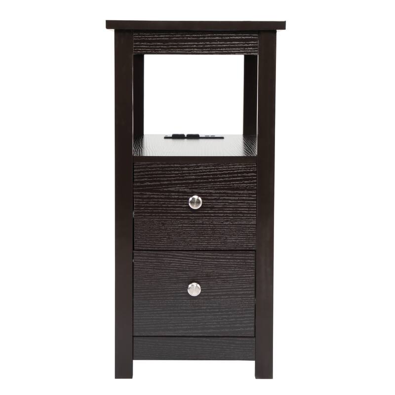 Compact Nightstand with USB Charging, 2 Drawers & Shelf, Sturdy Wood Design, Easy Assembly